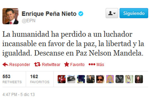 Lamenta Peña Nieto muerte de Mandela.