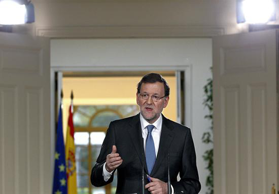 El presidente del gobierno español, Mariano Rajoy, durante la conferencia de prensa en el Palacio de la Moncloa.