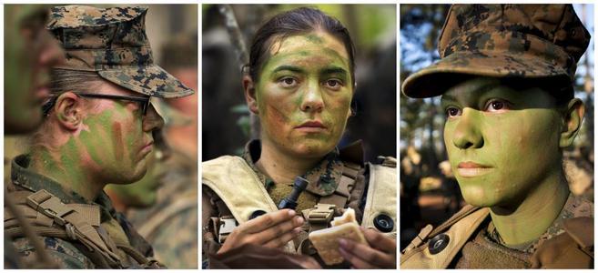 Katie Gorz, Julia Carroll y Cristina Fuentes, las primeras mujeres 'marines' de combate en fotos facilitadas por el  US Marine Corps