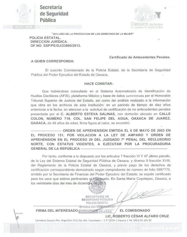 La prueba de que el candidato tiene antecedentes penales