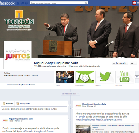 Página de Facebook de Miguel Riquelme.