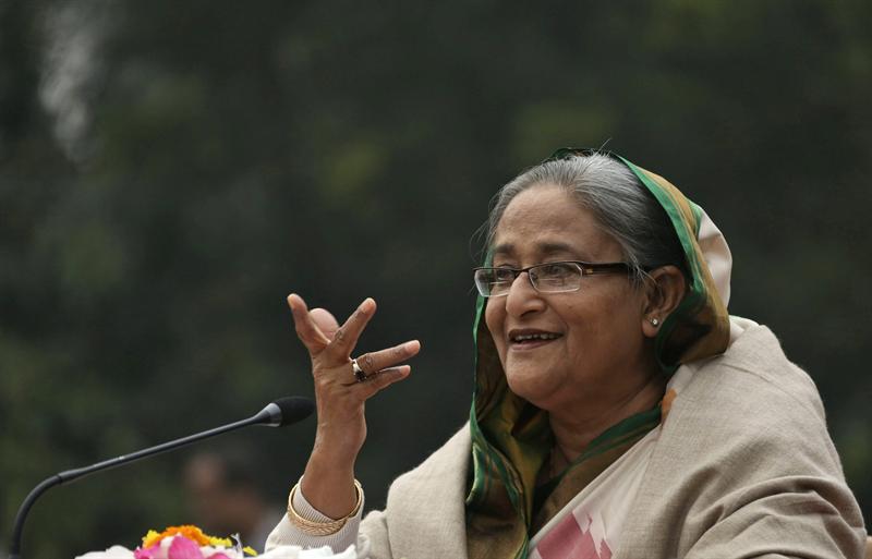 La primera ministra bangladeshí, Sheij Hasina, durante su discurso en Dacca tras lograr la reelección en las elecciones del domingo