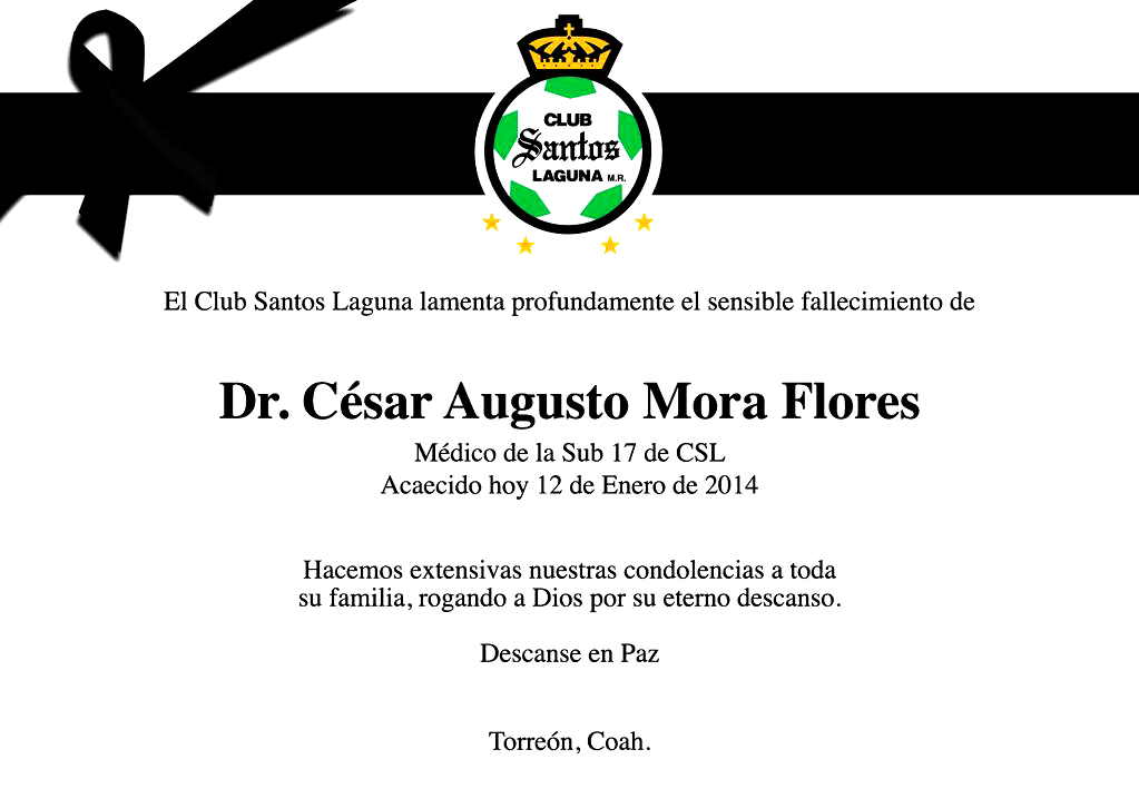 A través de su cuenta de Twitter, el club Santos Laguna externó sus condolencias.