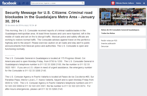 Página de Facebook del consulado de Estados Unidos en Guadalajara.