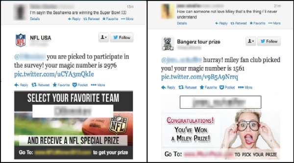 Un spam ataca a seguidores de la NFL y de Miley Cyrus.