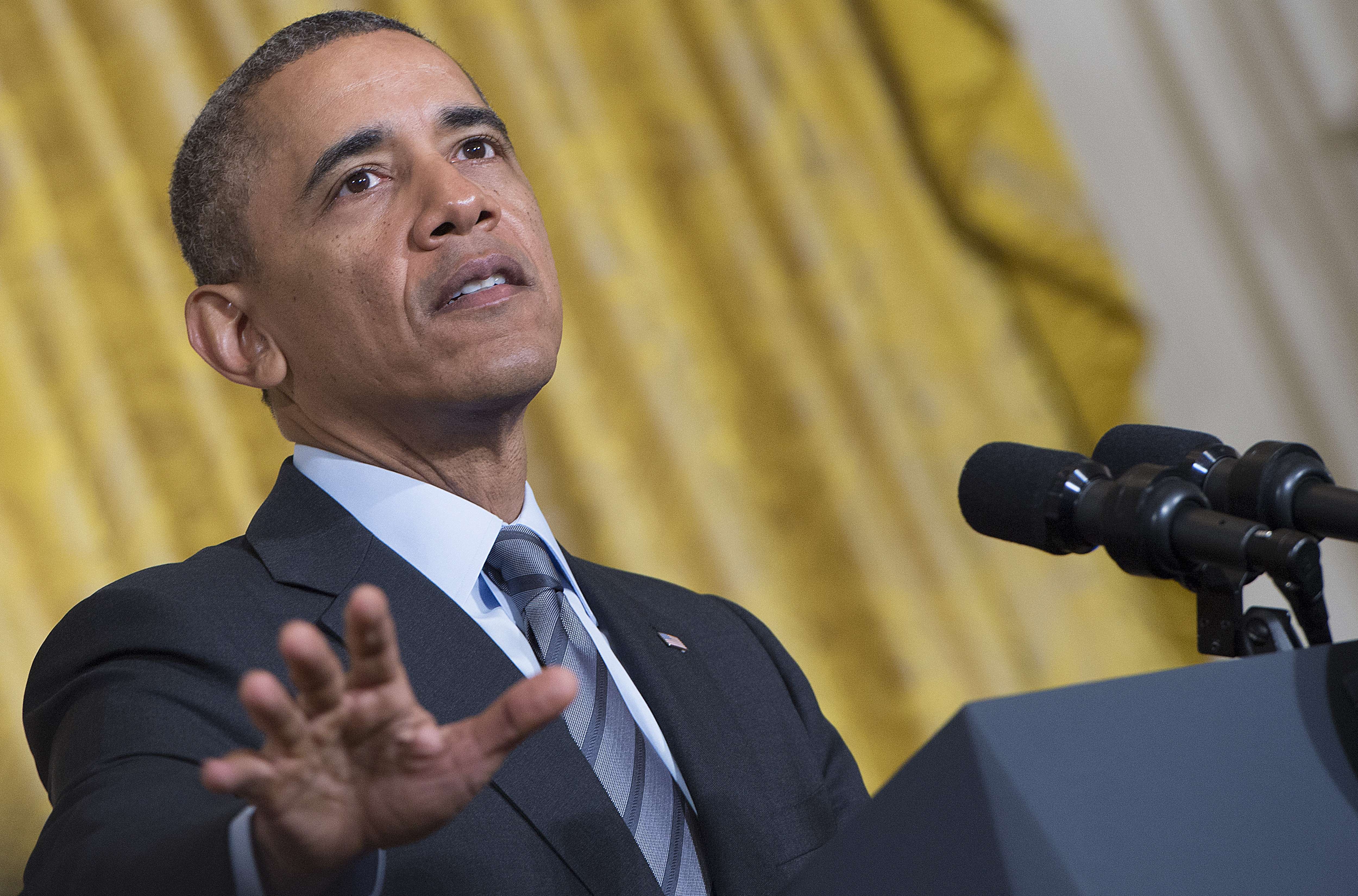 Obama, esta mañana en la Casa Blanca tras reunirse con líderes empresariales