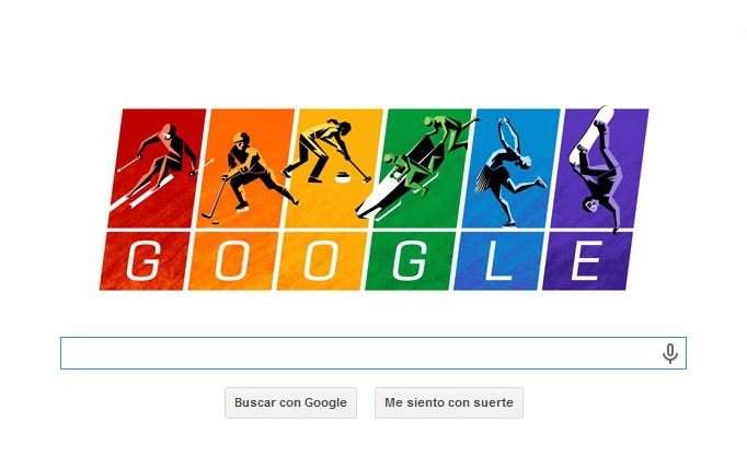 Las siluetas de deportistas encima de los colores de la bandera gay.