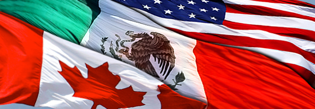 Banderas de Canadá, México y Estados Unidos