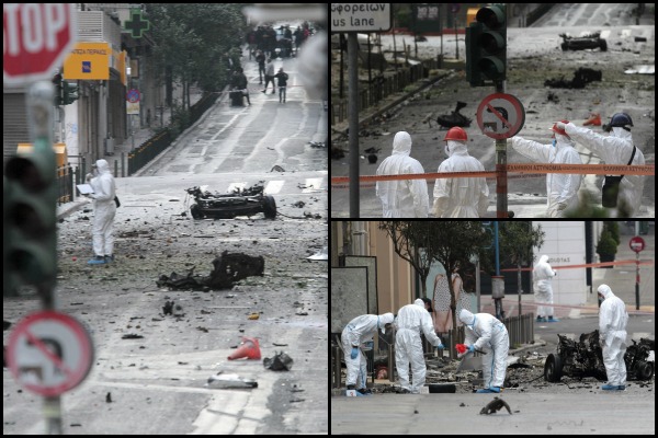 La explosión de un coche bomba afuera del Banco central de Grecia causó daños a edificios en un radio de 200 metros. 