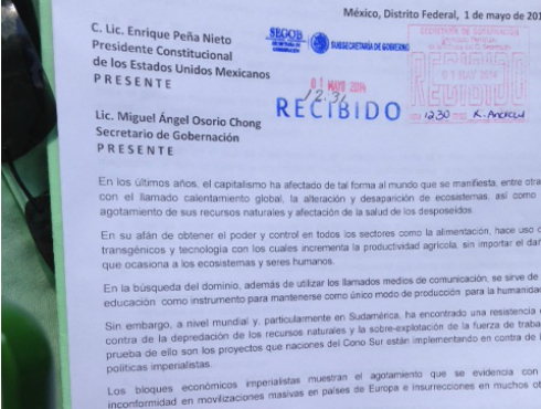 El pliego petitorio entregado hoy por la CNTE y recibido por la Secretaría de Gobernación.