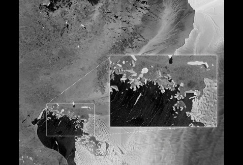 Partes del glaciar Pine Island y Thwaites glaciar en la Antártida Occidental.