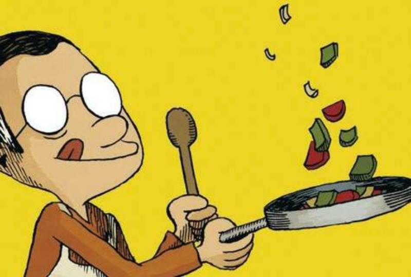 La portada del libro de tiras cómicas "A comer y a beber. Con las manos en la masa" de Guillaume Long.
