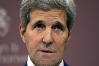 John Kerry, secretario de Estado de EU, durante la rueda de prensa de hoy en Londres