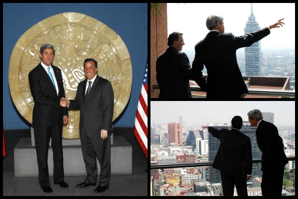 El secretario de de Relaciones Exteriores, José Antonio Mead, recibió a John Kerry en la sede de la cancillería en la ciudad para la inauguración del 