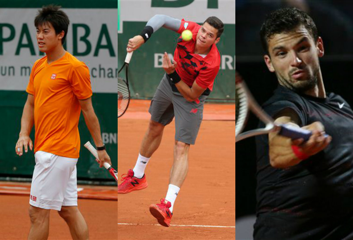Kei Nishikori, Milos Raonic y Grigor Dimitrov.