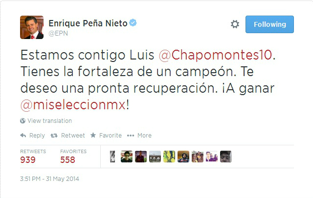 El presidente confió en la pronta recuperación del jugador.