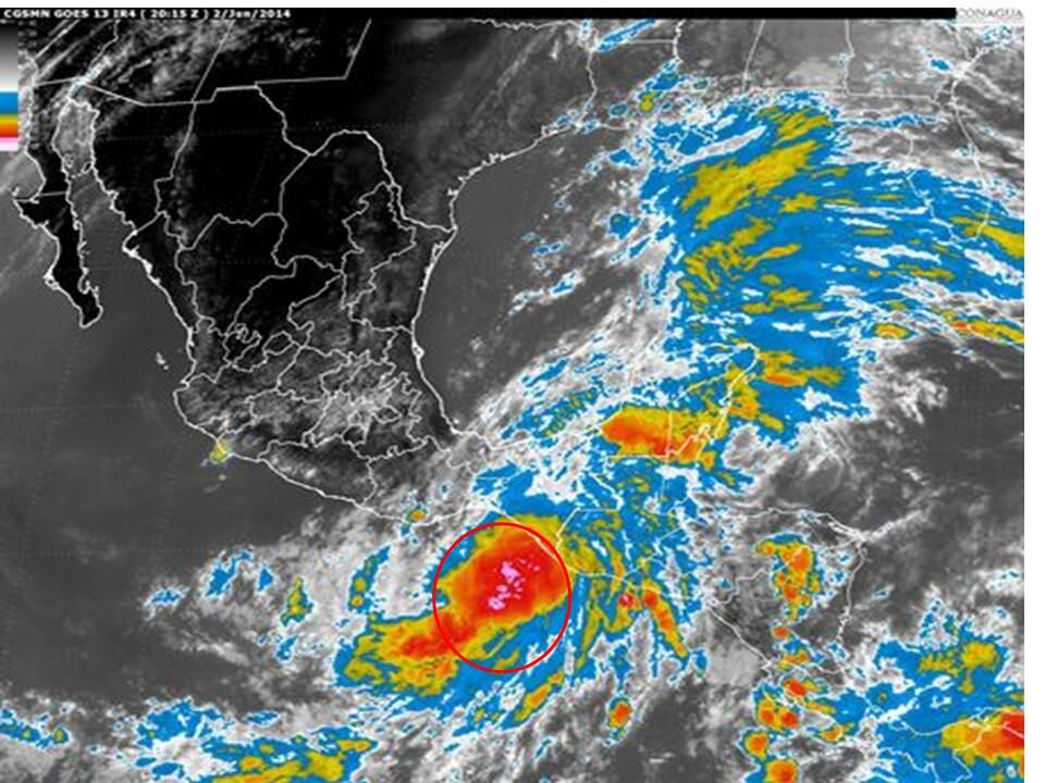 Imagen satelital de la depresión tropical 2-E.