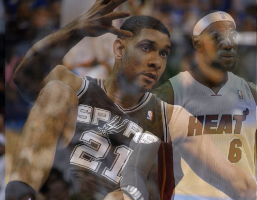 LeBron James, del Heat de Miami, contra Tim Duncan (Spurs de San Antonio)