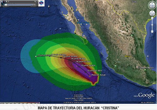 Mapa de la trayectoria de "Cristina".