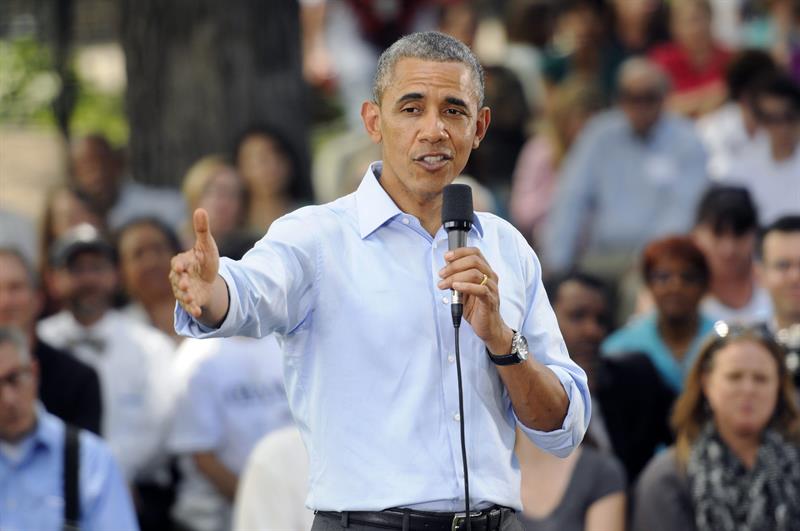 El presidente estadunidense, Barack Obama, habla durante una reunión en el Minnehaha Park de Minneapolis