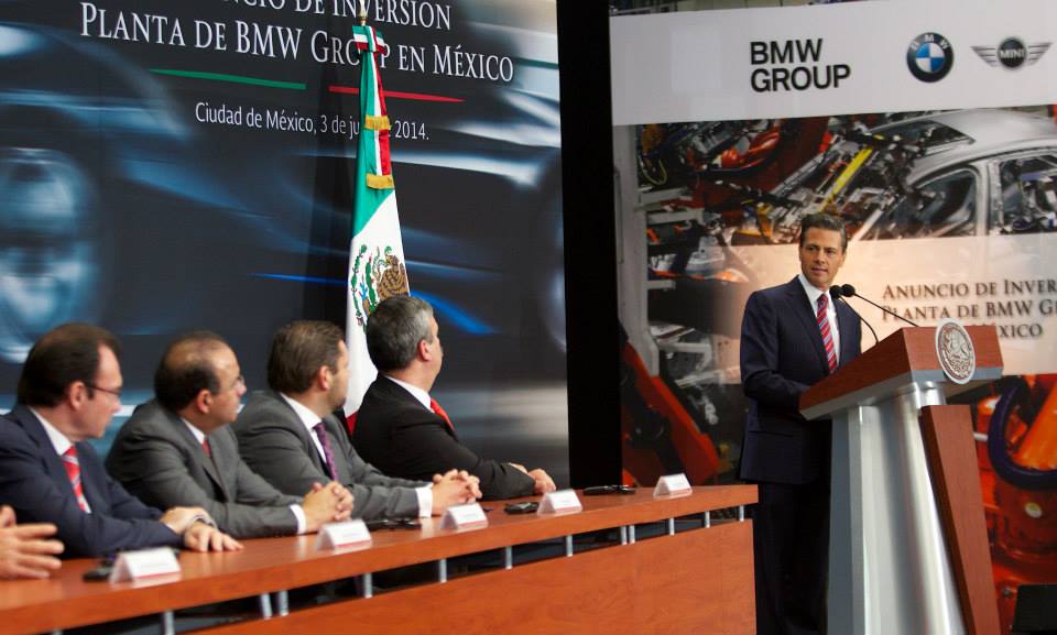 El presidente Enrique Peña Nieto durante el anuncio de inversión de la primera planta de BMW Group en México.