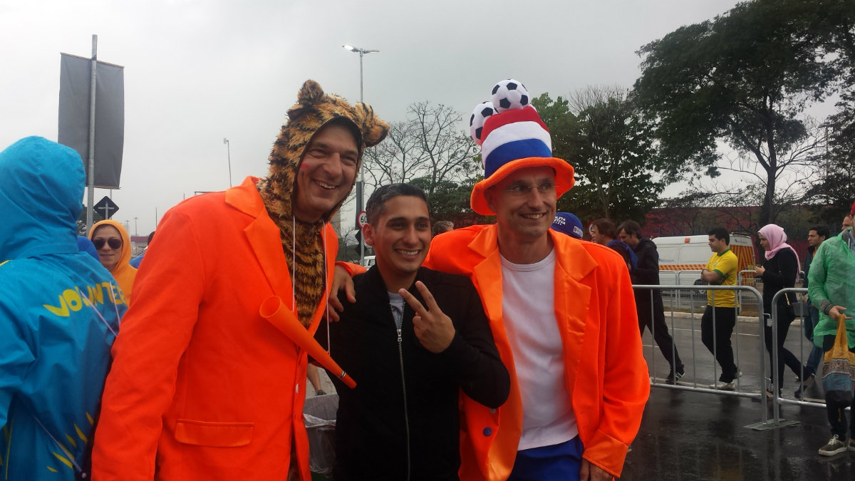 Dos aficionados de la selección de Holanda presentes en Sao Paulo 