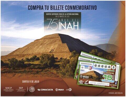 Boleto de la Lotería conmemorativo del 75 aniversario del INAH