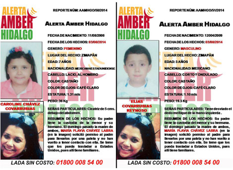 Dentro del cártel también fue puesta la foto de la mamá, quien presuntamente se los llevó. 
