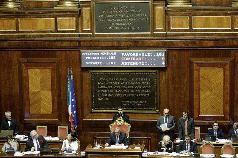 El Senado italiano, durante la sesión sobre la reforma constitucional en el palacio Madama en Roma