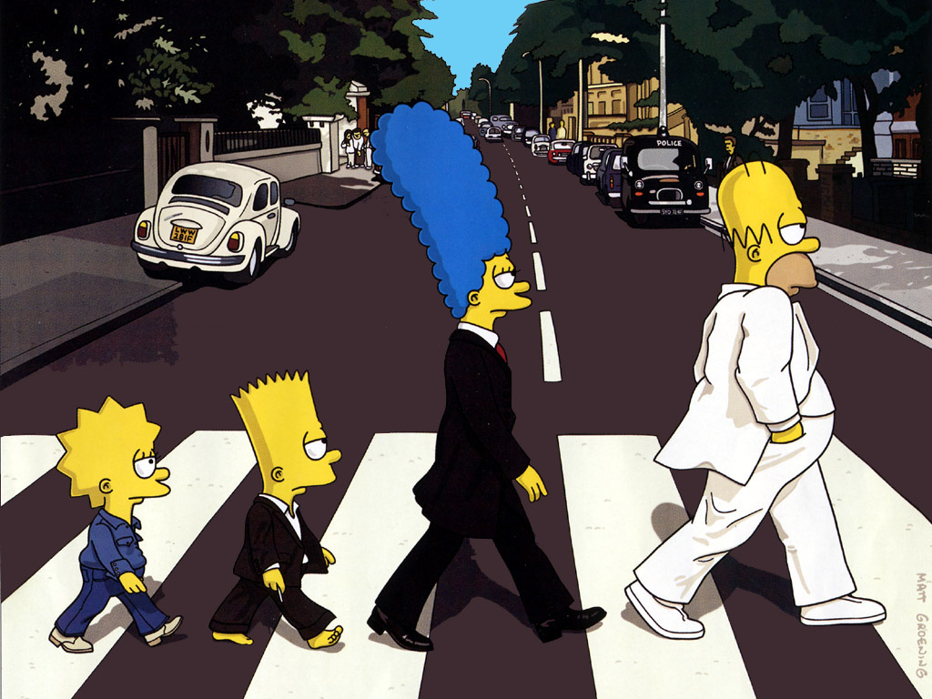 Los Simpson también caminaron por Abbey Road, imagen que fue la portada de la revista Rolling Stone en Estados Unidos en noviembre de 2002.
