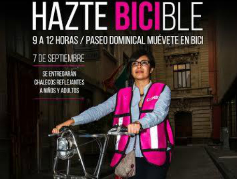 Campaña de la Secretaría del Medio Ambiente del Distrito Federal para ciclistas, a fin de evitar accidentes con automóviles.