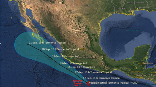 Trayectoria pronosticada para la tormenta tropical 'Polo'.