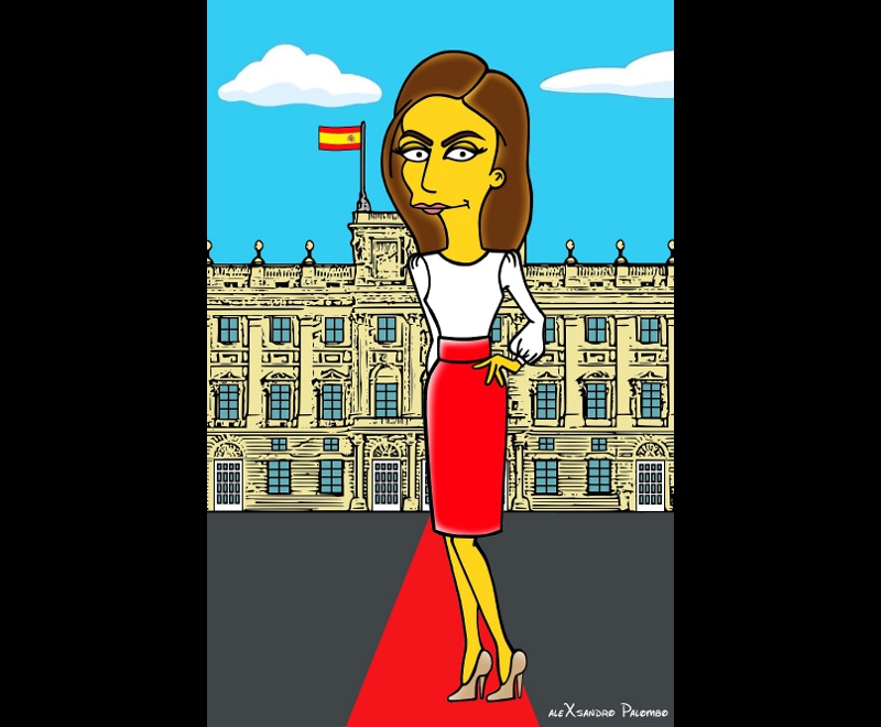 La reina Letizia caracterizada como un Simpson fuera del Palacio Real.