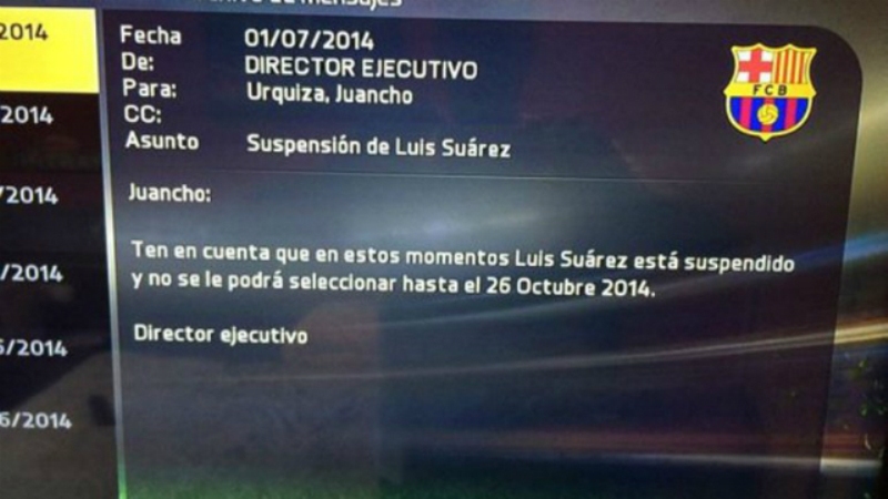 Suárez tampoco puede participar en el FIFA 15
