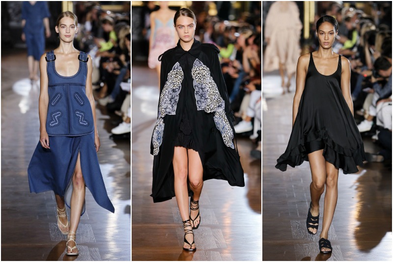 La colección de Stella McCartney fue confeccionada con elementos ecológicos. Cara Delevingne (centro) desfiló en la pasarela.