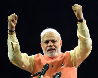 Narendra Modi, primer ministro de la India, habla a sus seguidores en el Madison Square Garden en Nueva York