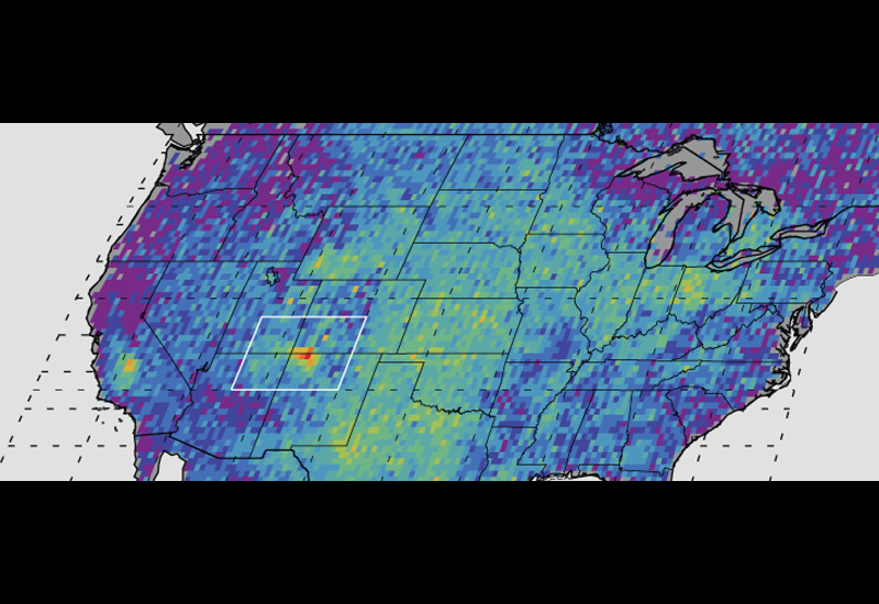 La concentración de metano se detectó sobre la zona de Four Corners en Nuevo México, Colorado, Arizona y Utah, 