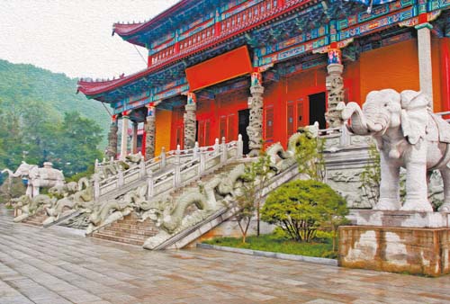 Esculturas de una pagoda en Jiuhuashan.