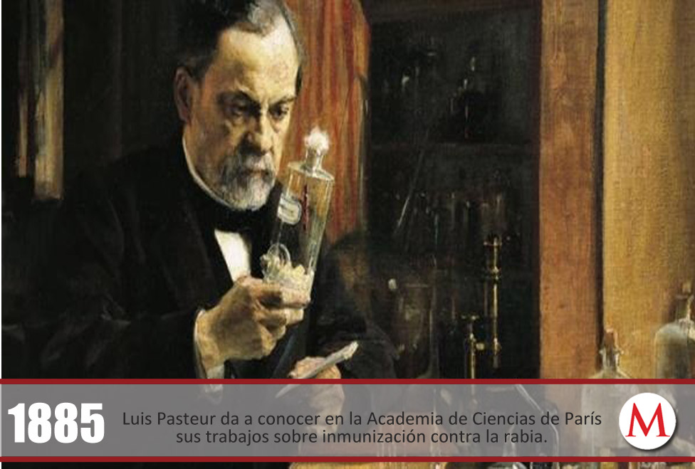 Luis Pasteur da a conocer en la Academia de Ciencias de París sus trabajos sobre inmunización contra la rabia. 