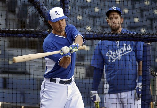 Jeremy Guthrie, en la práctica de bateo