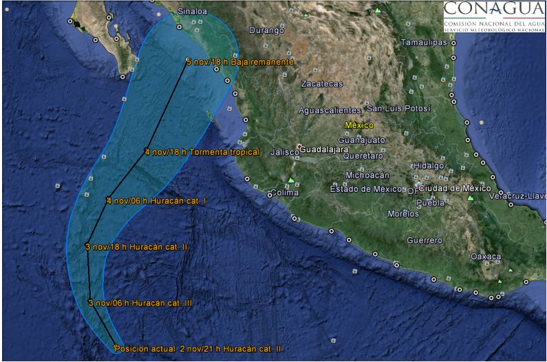 Posible Trayactoria del huracán 'Vance'.