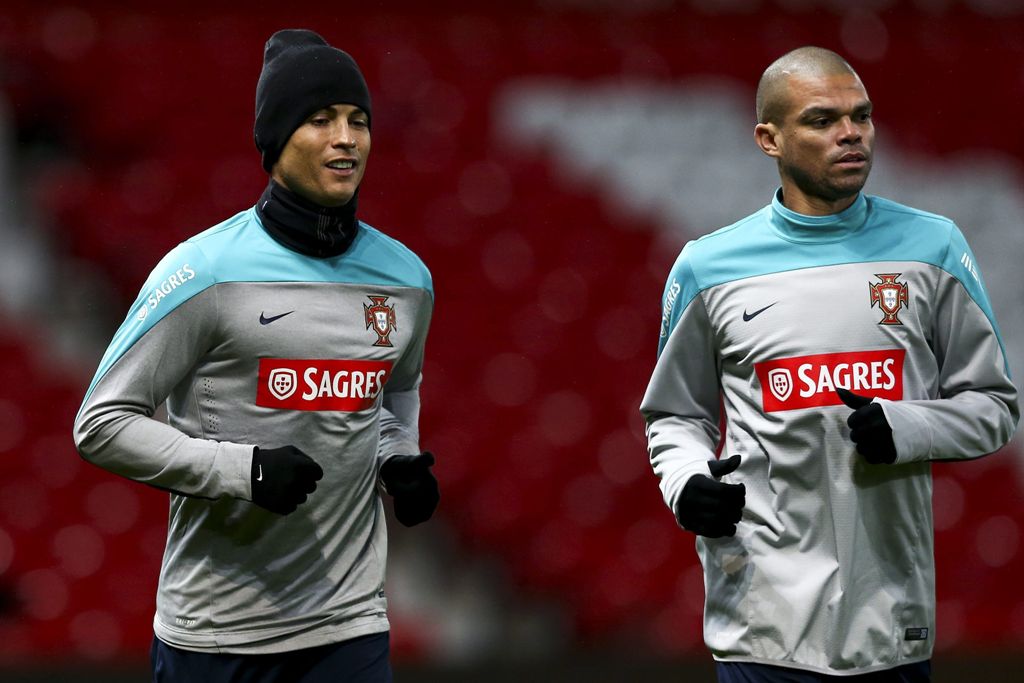 Pepe y Cristiano Ronaldo en un entrenamiento con la selección de Portugal 