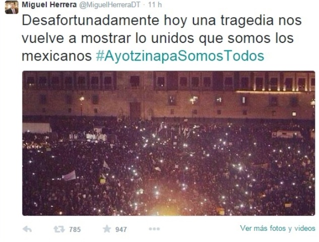 Miguel Herrera apoyó en Twitter a las manifestaciones que se hicieron el 20 de noviembre