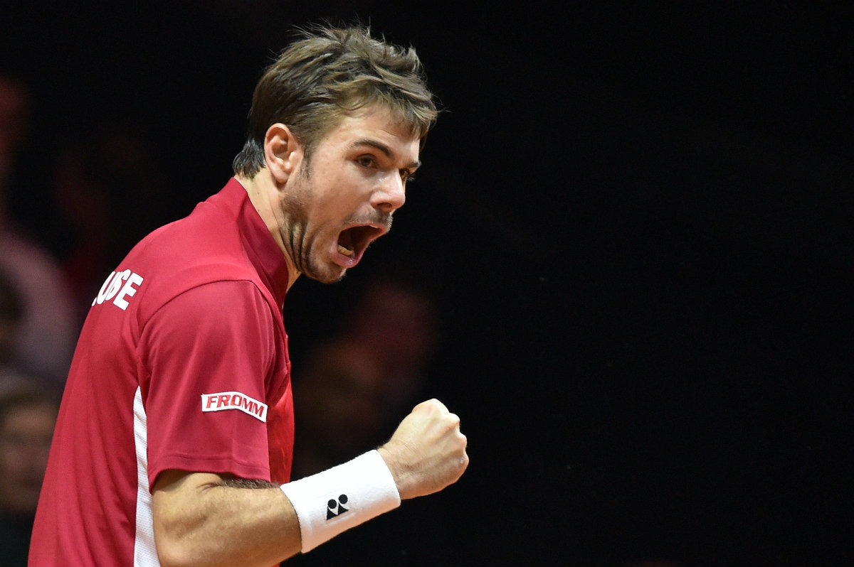 Stan Wawrinka tras conseguir el primer punto para Suiza 