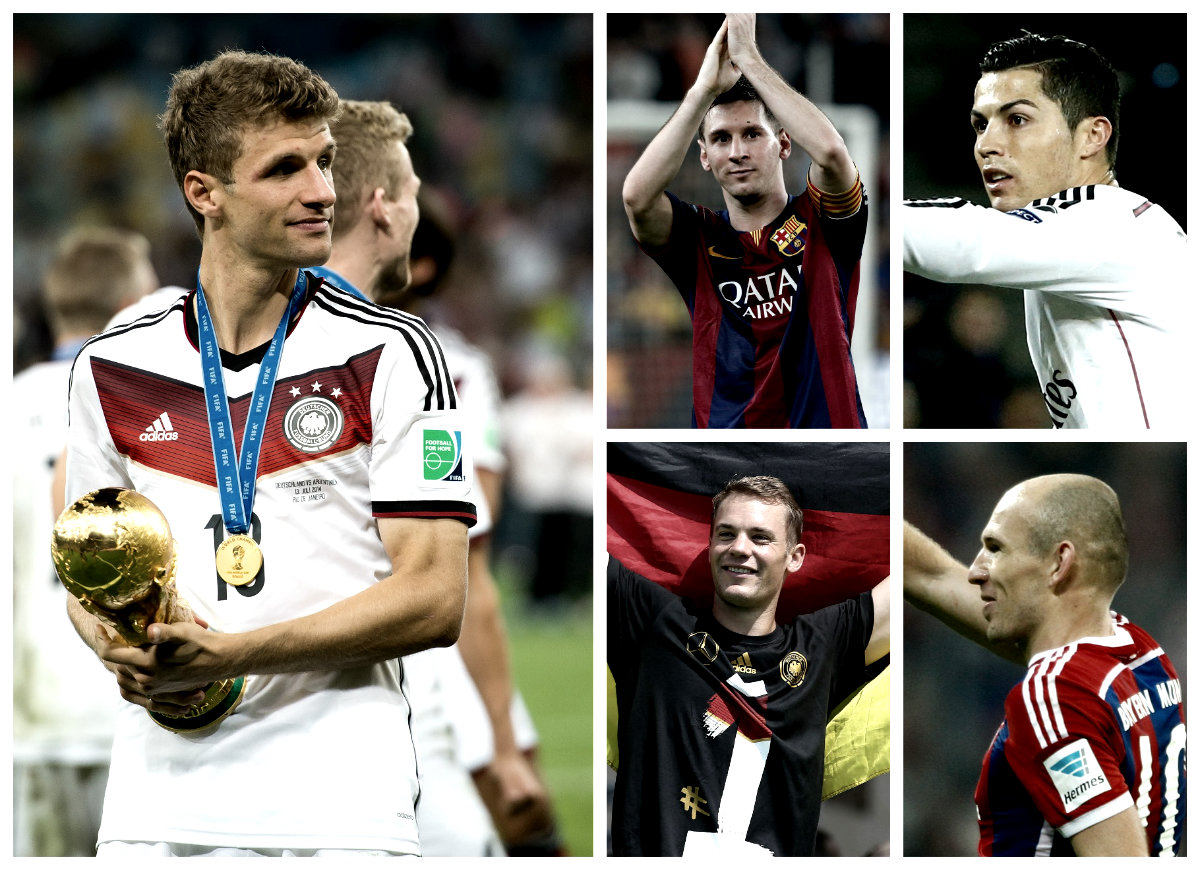 Thomas Müller, Lionel Messi, Cristiano Ronaldo, Manuel Neuer y Arjen Robben, los favoritos 