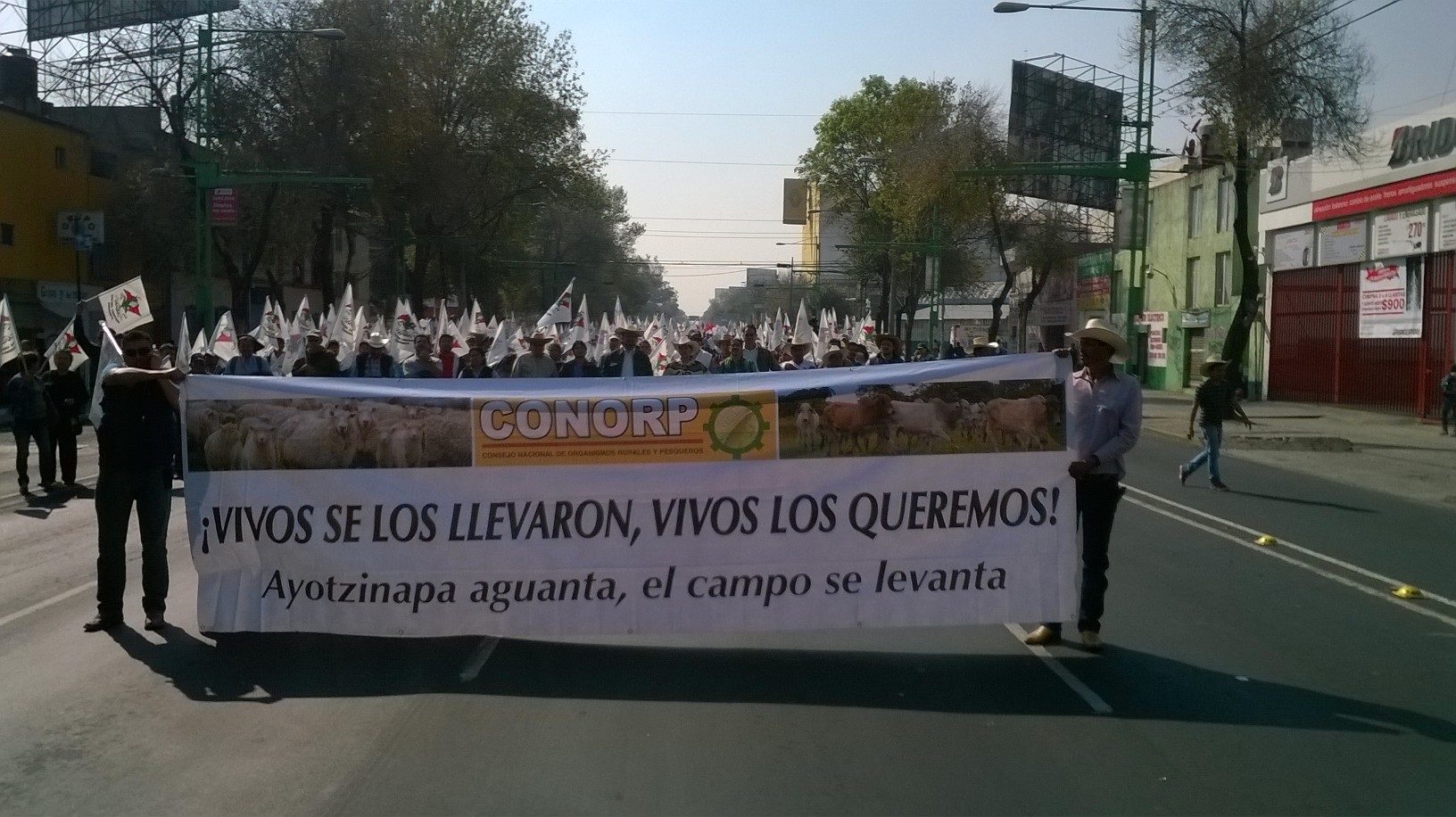 Marcha de campesinos hacia el Monumento a la Revolución