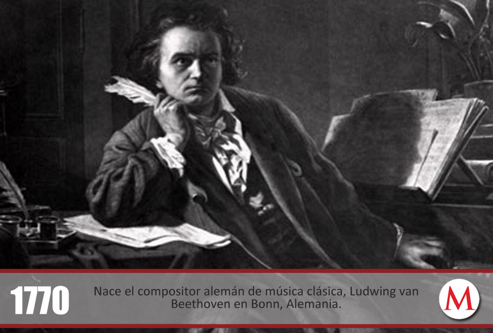 Nace el compositor alemán de música clásica, Ludwing van Beethoven en Bonn, Alemania. 