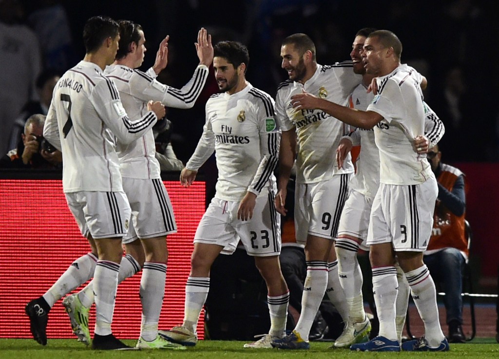 El festejo del Real Madrid en gol de Sergio Ramos, el primero del partido 
