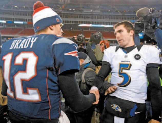 Tom Brady y Joe Flacco en uno de los encuentros entre Patriots y Ravens 