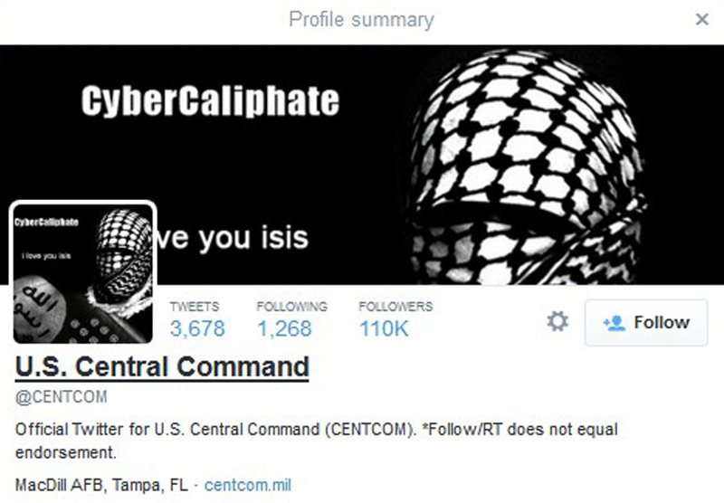 El grupo "CyberCaliphate" cambió la foto de perfil por la de una persona con el rostro cubierto con una kufiya y la bandera utilizada por el EI.